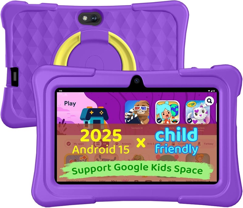 aiprotablet Kids Tablet, 7 inch Android 15 Tablet for Kids, 8GB+32GB 1TB Expand, Quad-Core Toddler Tablets with Shockproof Case, BT5.0, WiFi 5, Parental Control, Games, Dual Camera (Purple) - Image 1